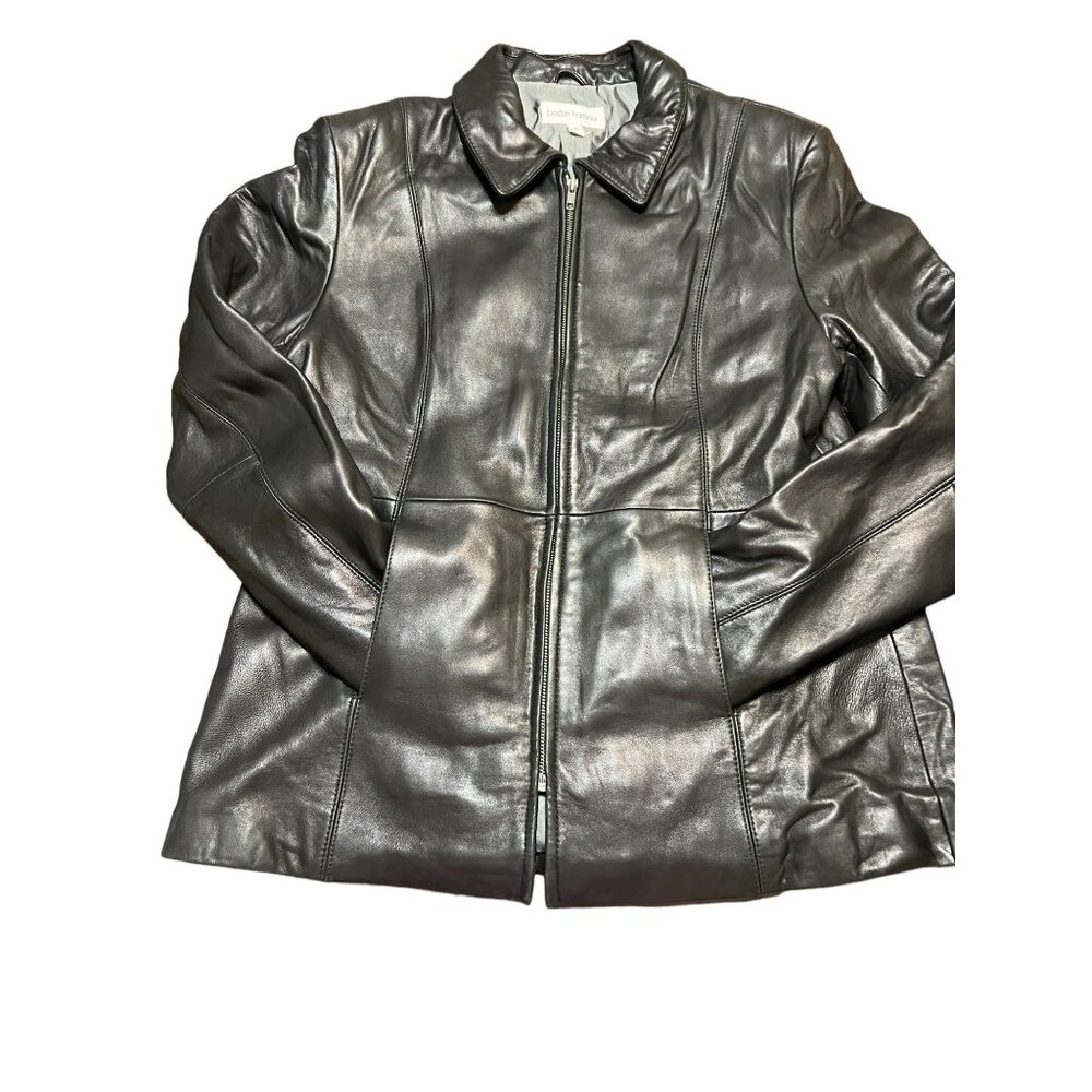 Boston Harbour Black 100% Genuine Leather Jacket Riding Coat Full Zip Size XL